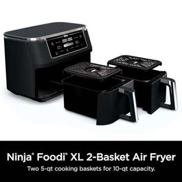 Ninja Air Fryer, Roast, Bake, Air Fry, Crisps, Broil, Reheats, Keep Warm, 10-in-1, Fries, Frozen Food, Veggies, and Meat, Quick Meals, Healthy Meals, Less Oil, 10 QT, Black, DZ302​