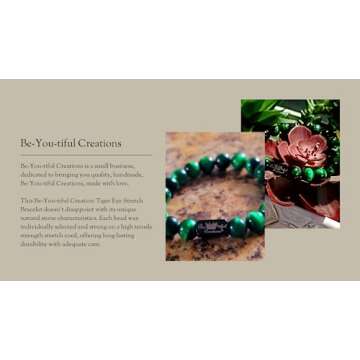 Be-You-tiful Creations STRETCH BRACELET for HIM or HER. GREAT for casual wear and dress wear. Availible in Black Onyx, Tiger Eye and Howlite. (GREEN TIGER EYE) One Bracelet