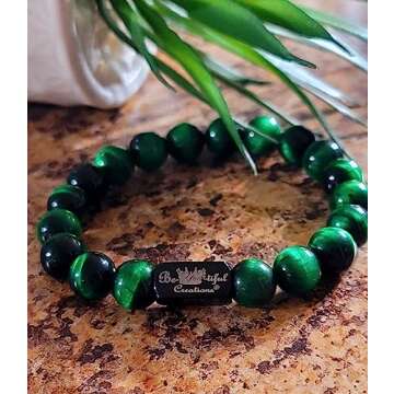 Be-You-tiful Creations STRETCH BRACELET for HIM or HER. GREAT for casual wear and dress wear. Availible in Black Onyx, Tiger Eye and Howlite. (GREEN TIGER EYE) One Bracelet