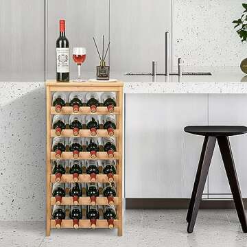 VASMIA Wine Rack Free Standing Floor, 6-Tier Display Wine Storage Shelves with Table Top, 24-Bottle Bamboo Wine Rack Shelf for Kitchen Bar Dining Room Living Room, Natural