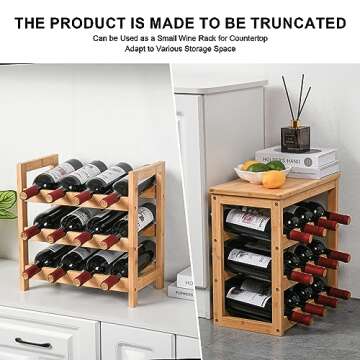 VASMIA Wine Rack Free Standing Floor, 6-Tier Display Wine Storage Shelves with Table Top, 24-Bottle Bamboo Wine Rack Shelf for Kitchen Bar Dining Room Living Room, Natural