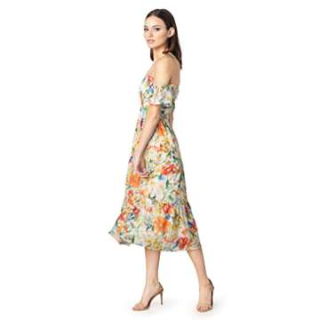 Dress the Population Womens River Fit and Flare Midi Special Occasion, Canary Multi, X-Small US