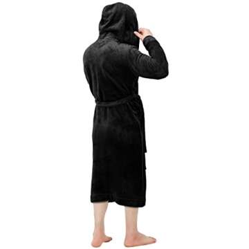 NY Threads Men's Hooded Fleece Bathrobe - Black