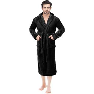 NY Threads Men's Hooded Fleece Bathrobe - Black