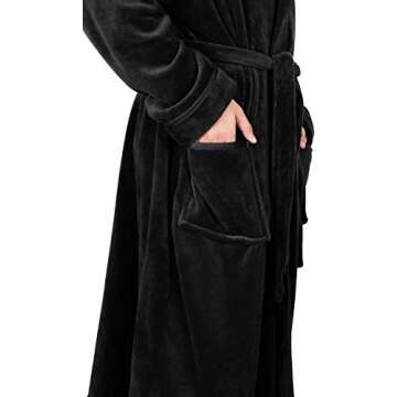 NY Threads Men's Hooded Fleece Bathrobe - Black