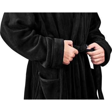 NY Threads Men's Hooded Fleece Bathrobe - Black