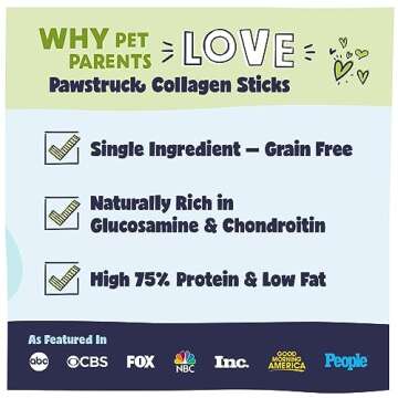 Pawstruck Natural Large 12" Beef Collagen Sticks for Dogs - Healthy Long Lasting Alternative to Traditional Rawhide - High Protein Treats w/Chondroitin & Glucosamine - 5 Count - Packaging May Vary