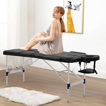 BestMassage Portable Massage Table 3 Folding Massage Bed Aluminium Frame Lash Bed Height Adjustable Salon Table with Non-Woven Bag for Spa Footmassage Facial CareSpa Tattoo