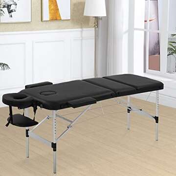 BestMassage Portable Massage Table 3 Folding Massage Bed Aluminium Frame Lash Bed Height Adjustable Salon Table with Non-Woven Bag for Spa Footmassage Facial CareSpa Tattoo