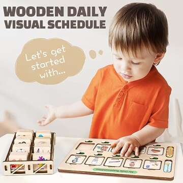 Dreamon Wooden Visual Schedule for Kids Chore Chart, Morning Bedtime Routine Charts for Kids Toddlers, autism learning materials&Daily Schedule Board for home