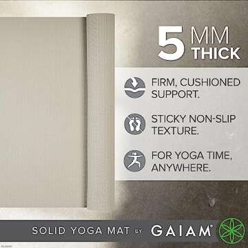 Gaiam Yoga Mat Premium Solid Color Non Slip Exercise & Fitness Mat for All Types of Yoga, Pilates & Floor Workouts, Sandstone, 5mm