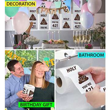 Printed TP Holy You're 42 Birthday Toilet Paper Gift - 42nd Bday Party Funny Birthday Gift Joke Toilet Paper Prank, Novelty Unique Birthday Presents for Men, Women, Family, Friends - 500 Sheets