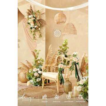 Ling's Moment 8 Wedding Aisle Pew Artificial Flowers Arrangements Emerald Tawny Beige for Ceremony Chair Back Floral Decorations with Chiffon Ribbons Reception Church Rose Faux Hanging Party Outdoor