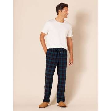 Amazon Essentials Men's Flannel Pajama Pant (Available in Big & Tall), Black Blue Plaid, Medium