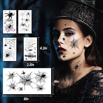 Halloween Makeup Face Temporary Tattoos - Halloween Spider Witch Costume for Women Kids Adults Men Web Stickers| Scary Black Fake Spiderweb Eye Body Tattoo Accessories Kit for Widow Props Party Decal