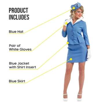 fun shack Flight Attendant Costume Women Blue, Airline Stewardess Costume for Women, Retro Stewardess Costume Women, XX-Large