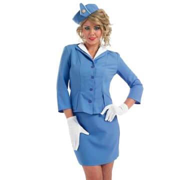 fun shack Flight Attendant Costume Women Blue, Airline Stewardess Costume for Women, Retro Stewardess Costume Women, XX-Large