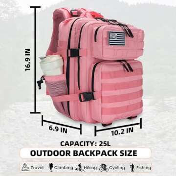 Lovelinks21 25L Tactical Backpack for Men Women Military Backpack Army Assault Pack Molle Backpack Small Bug Out Bag Travel Rucksack Daypack (Pink)