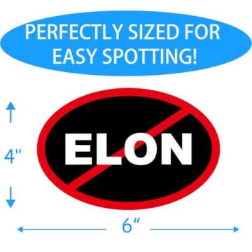 2 Pack Anti Elon Elliptical NO Magnet for Tesla Owners Musk Went Crazy Gift Accessory Magnet for Model Vinyl Coat of Arms Auto Bumper Magnet Size 6" x 4"