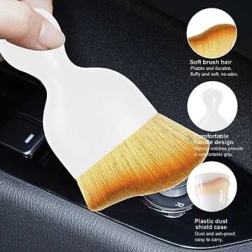 Ziciner Car Detailing Brush, Curved Soft Bristles Auto Removal Dust Collectors, Universal Vehicle Dashboard, Air Conditioner Vents etc Interior Cleaning Tool Accessories (White)