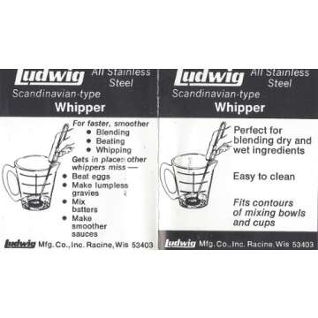 Ludwig Scandinavian-Type Whipper Small Whisk Mixer (Mini Whipper) 100% Made in the USA