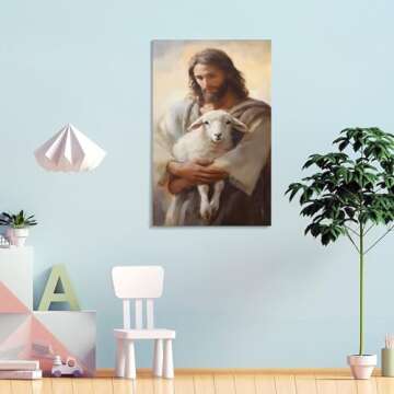 GERRIT Jesus Rescues Lost Lamb Poster Canvas Wall Art Posters For Room Aesthetic And Decor 15Canvas Painting Wall Art Poster for Bedroom Living Room Decor 12x18inch(30x45cm) Frame-style