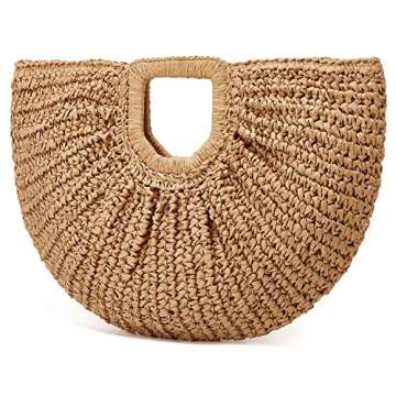 Straw Beach Bag for Womens Summer Handwoven Straw Travel Beach Tote Bags Stylish Straw Totes Handbags 2023 Medium