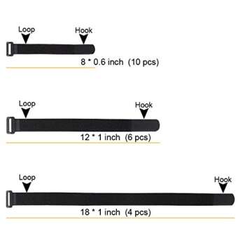 YiwerDer Reusable Fastening Cable Straps and Cable Ties Set 20 Pack(8"-12"-18"), Adjustable Multi-Purpose Hook and Loop Cord Ties to Keep Cords Organized and Tidy