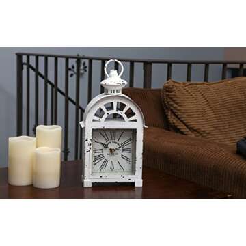 Lily's Home Vintage Inspired Lantern Grand Central New York City Train Station-Style Mantle Clock, Silent-Non-Ticking with Quartz Movement, Fits with Victorian or Antique Décor Theme (13 3/4" Tall)