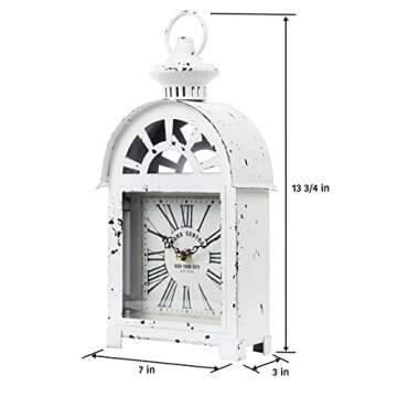 Lily's Home Vintage Inspired Lantern Grand Central New York City Train Station-Style Mantle Clock, Silent-Non-Ticking with Quartz Movement, Fits with Victorian or Antique Décor Theme (13 3/4" Tall)