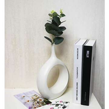 Samawi Home Decors 10" White Vase White Ceramic Vase for Home Decor White Decor Flower Vase White Decorative Vases for Home Decor Modern Living Room Decor Bedroom Decor Kitchen Decor Ceramic Decor