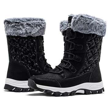 HOBIBEAR Fur Lined Anti-Slip Waterproof Winter Snow Boots for Women, Size 8, Black