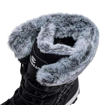 HOBIBEAR Fur Lined Anti-Slip Waterproof Winter Snow Boots for Women, Size 8, Black