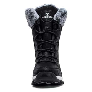 HOBIBEAR Fur Lined Anti-Slip Waterproof Winter Snow Boots for Women, Size 8, Black