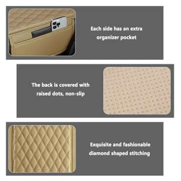 Upgraded Car Center Console Cover,Microfiber Leather Car Armrest Cover Cushion with 2 Storage Bags,Universal Car Armrest Storage Box Car Interior Accessories for Most Vehicles (Beige)