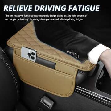 Upgraded Car Center Console Cover,Microfiber Leather Car Armrest Cover Cushion with 2 Storage Bags,Universal Car Armrest Storage Box Car Interior Accessories for Most Vehicles (Beige)