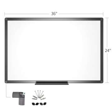 VIZ-PRO Magnetic Dry Erase White Board, 36 X 24 Inches, Black Aluminium Frame