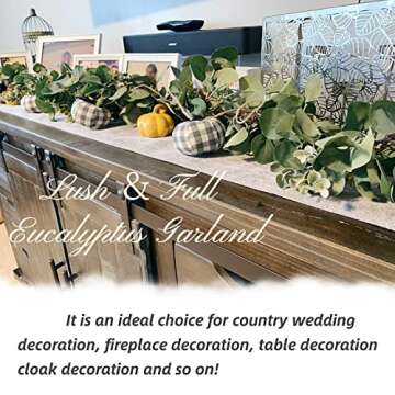 Ouddy Decor Eucalyptus Garland 6.56 Ft Lush Silver Dollar Eucalyptus Leaves Boxwood Artificial Faux Greenery Garland Vines for Baby Shower Wedding Party Table Runner Room Home Mantle Decor