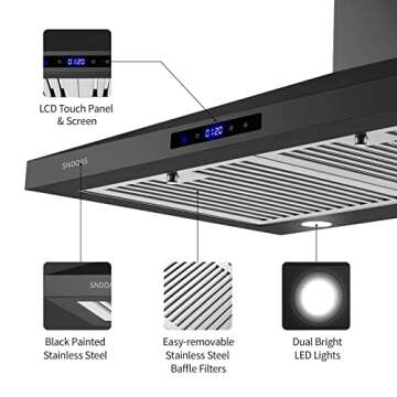 SNDOAS Range Hood Black,Wall Mounted Range Hood 30 inches,Black Kitchen Hoods with Touch Controls,Stainless Steel Range Hood in Black Painted,Black Range Hood 30 inches,Hood Vents for Kitchen