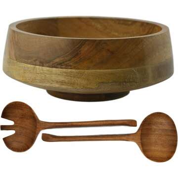 Artisan Handmade Wooden Bowl Set with Utensils - Eco-Friendly Serving Decor