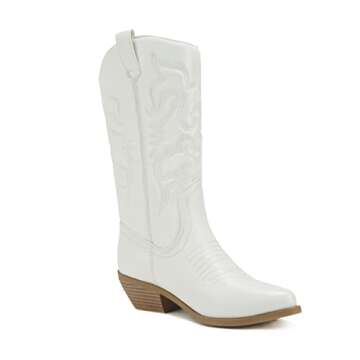 Soda Women's Pointy Toe Cowgirl Boots - 7.5 White/Beige