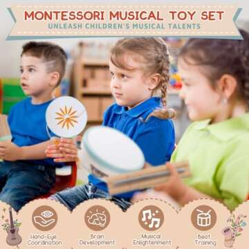 Baby Musical Instruments - Montessori Musical Toys for Toddlers 1-3, Wooden Percussion Instruments Set, Neutral Colors Modern Boho Music Toys for 1 Year Old, Kids Preschool Educational Birthday Gifts