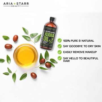 Aria Starr Jojoba Oil (4oz) - 100% Pure All Natural For Face, Hair Oil, Beard Oil, Hair Moisturizer, Dry Scalp Treatment - Excellent Carrier Oil For Aromatherapy Essential Oils