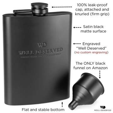 Matte Black Flask Gift Set - 8 oz Elegant Design