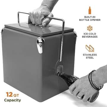 Creative Outdoor Stainless Steel Legacy Cooler with Bottle Opener - Retro Metal Vintage Ice Chest, Durable Outdoor Beverage Cooler (Orange)