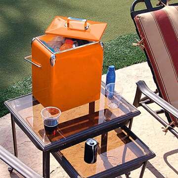 Creative Outdoor Stainless Steel Legacy Cooler with Bottle Opener - Retro Metal Vintage Ice Chest, Durable Outdoor Beverage Cooler (Orange)