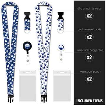 Cruise On Cruise Lanyard for Ship Cards - 2 Pack with ID Holder, Key Card Lanyard for Cruise Ship Retractable Badge & Waterproof Cruise Card Holder - Cruise Essentials 2024 & 2025 [Blue & White]