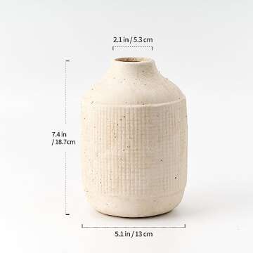 SIDUCAL Ceramic Rustic Farmhouse Vase | 7 Inch Pottery Decorative Flower Vase for Home Decor | Sand Glaze Finish Boho Vase for Table, Living Room, Bathroom Decoration, Shelf Decor, Mantel, White