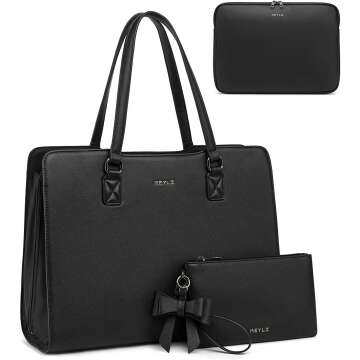 Keyli 4pc Laptop Bag for Women Large PU Leather Laptop Briefcase with USB Charging Port Computer Shoulder tote Bags Purse