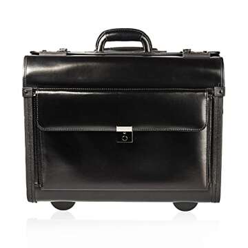 Leather Pilot Case Wheeled Business Laptop Travel Flight Briefcase Bag Hand Luggage (Wheeled Pilot Case)